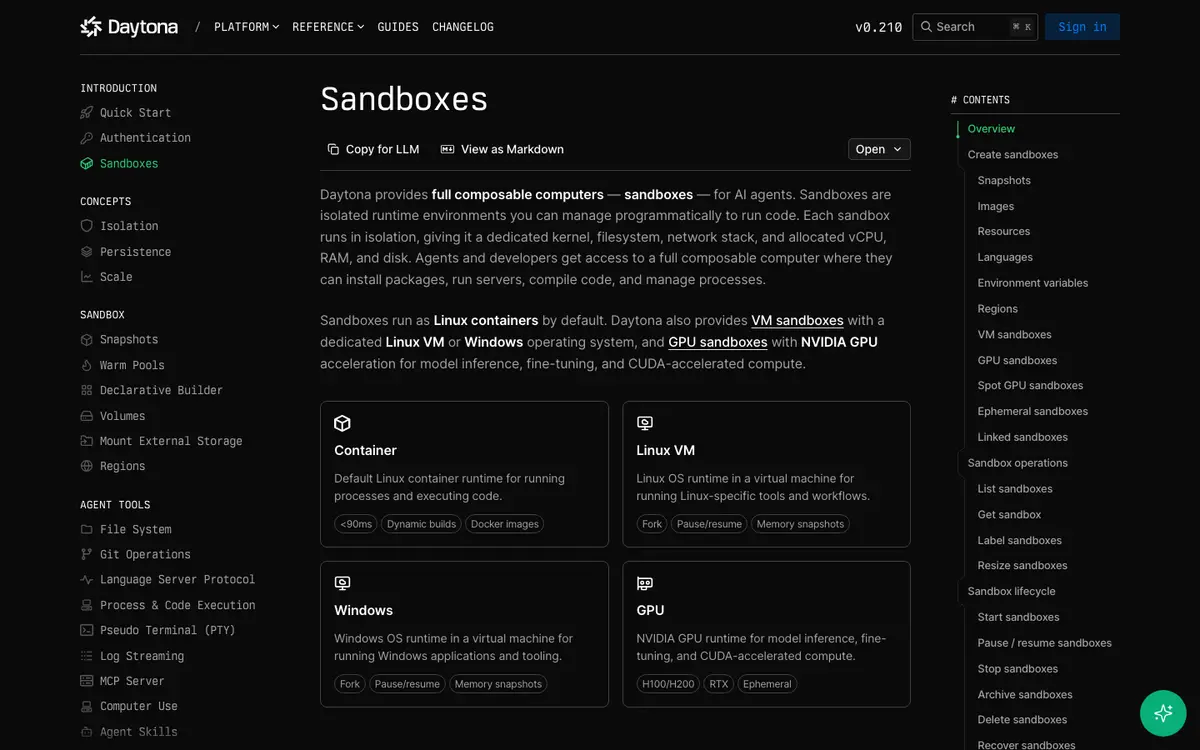 Daytona docs screenshot