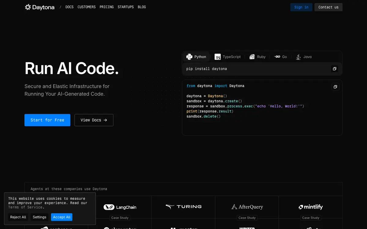 Daytona homepage screenshot