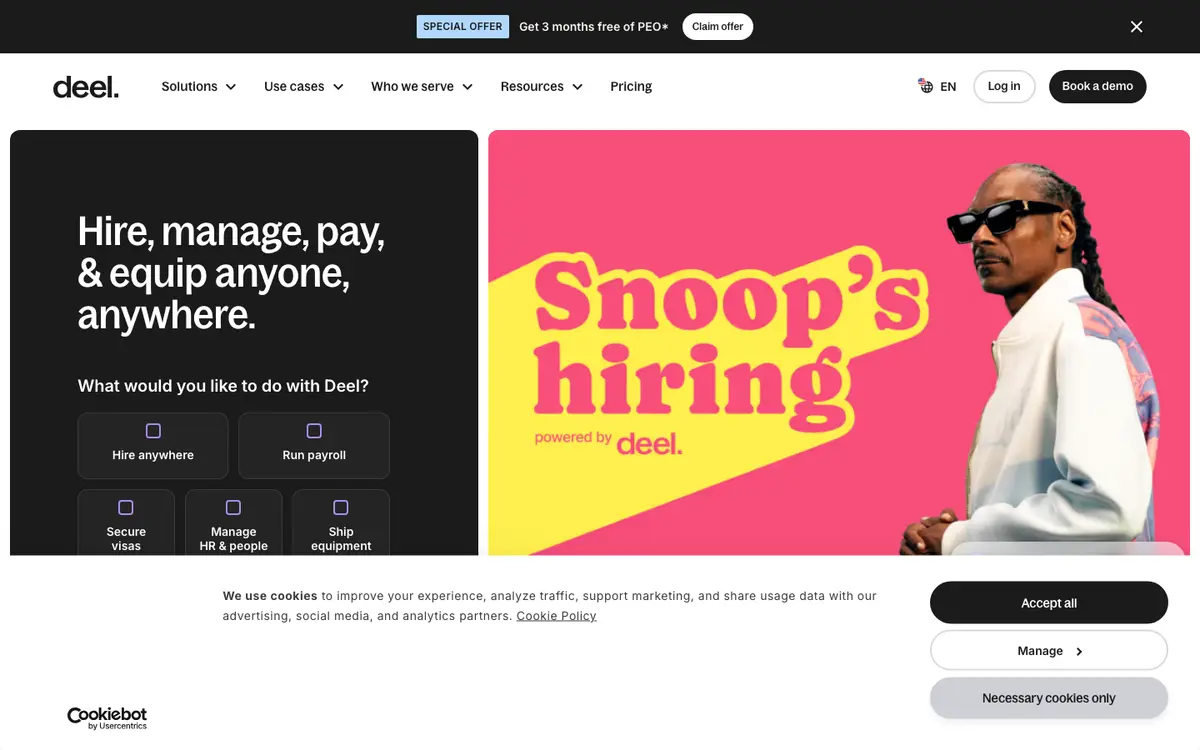 Deel homepage screenshot