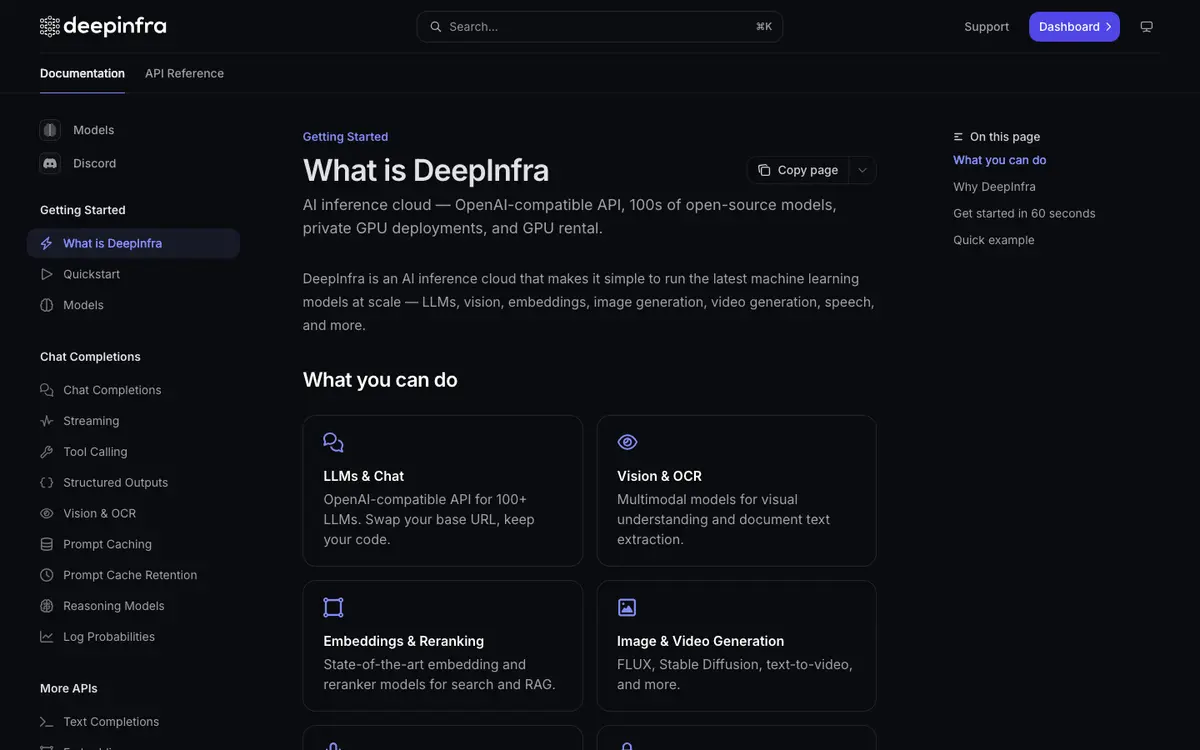 DeepInfra docs screenshot