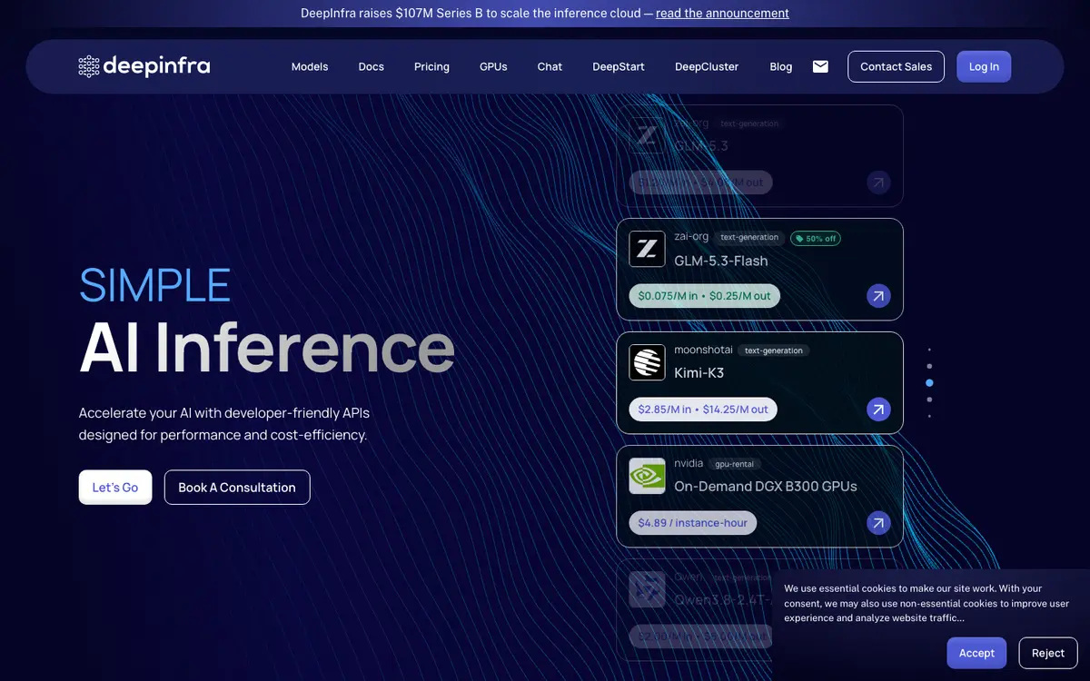DeepInfra homepage screenshot