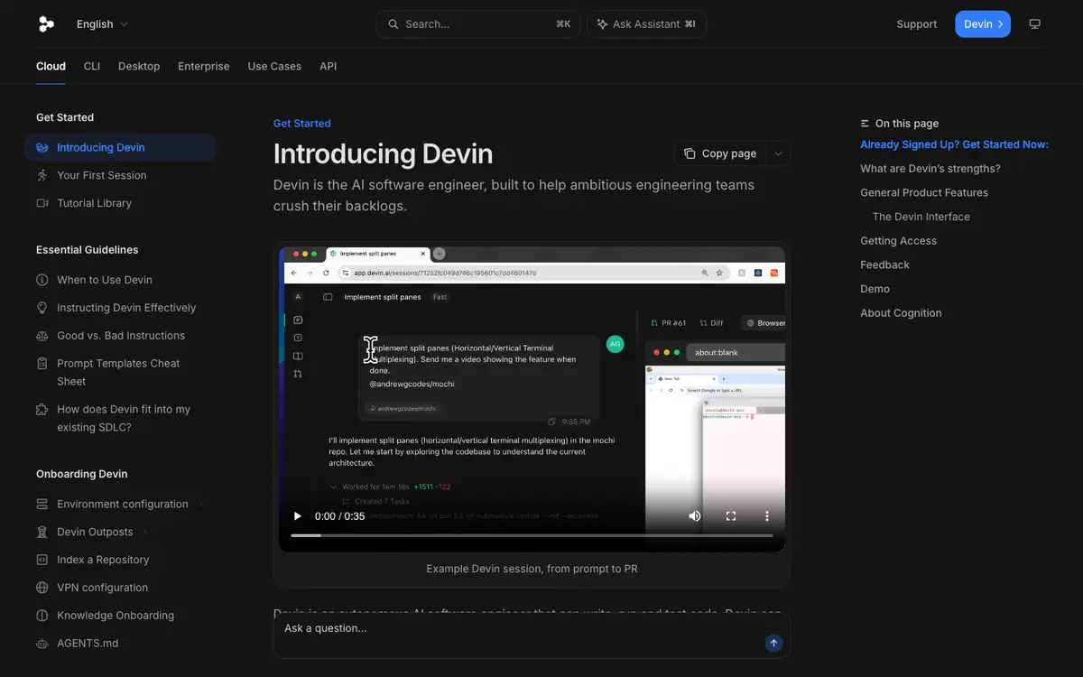 Devin docs screenshot