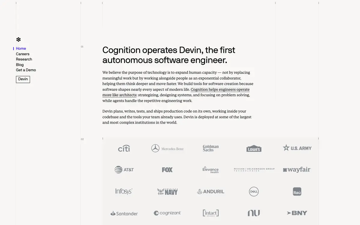 Devin homepage screenshot