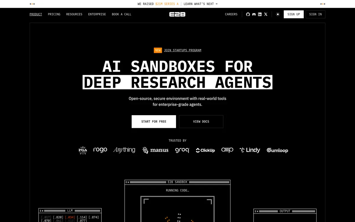 E2B homepage screenshot