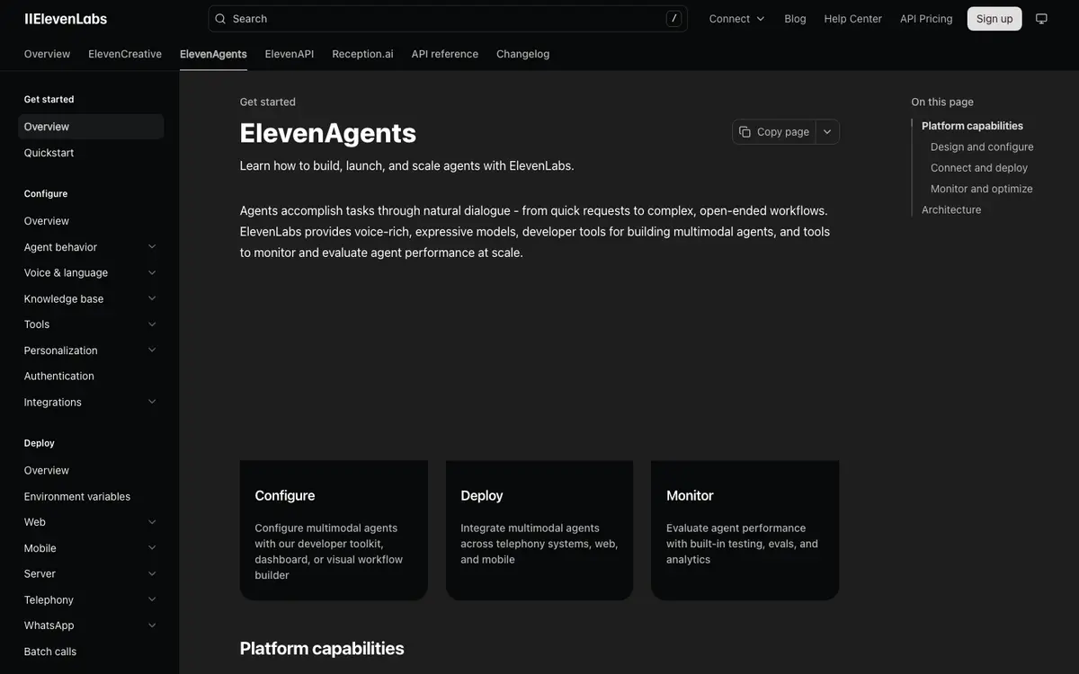 ElevenLabs Agents docs screenshot