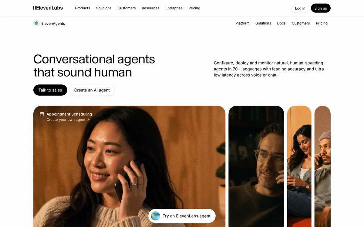 ElevenLabs Agents homepage screenshot