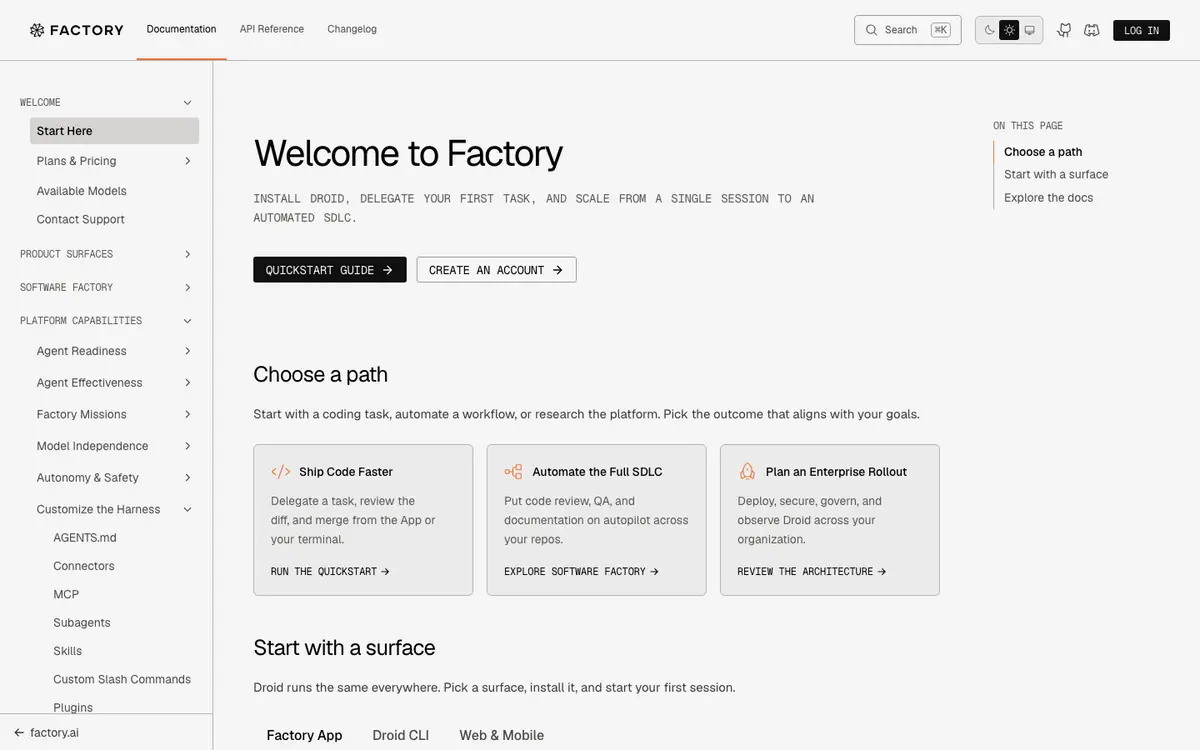 Factory docs screenshot