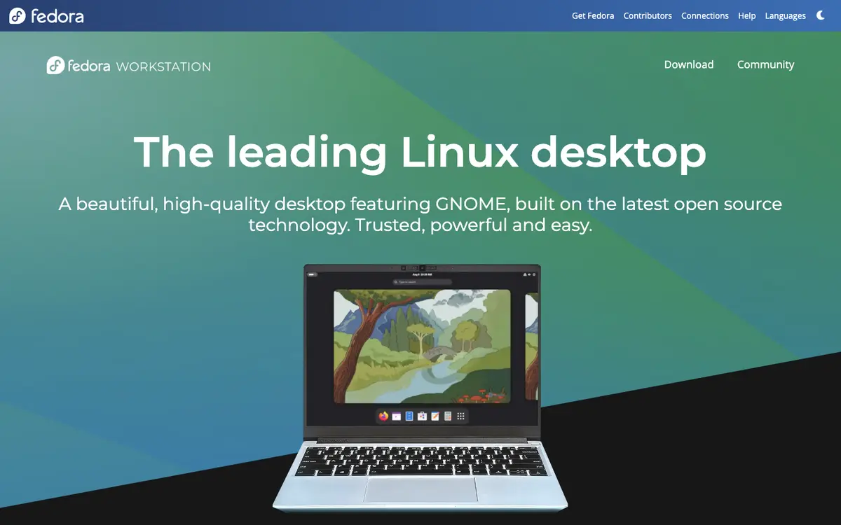 Fedora Workstation homepage screenshot