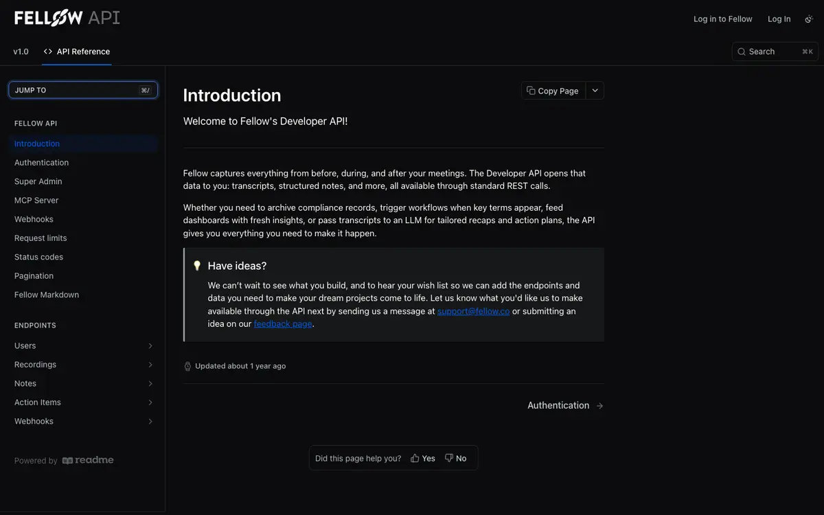 Fellow docs screenshot