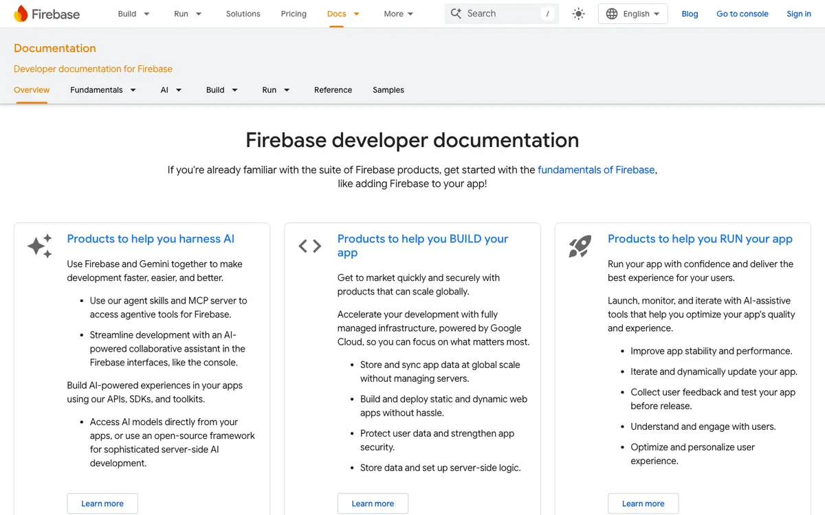 Firebase docs screenshot
