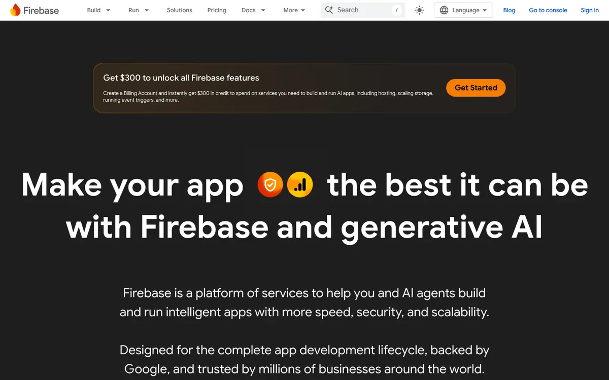 Firebase homepage screenshot