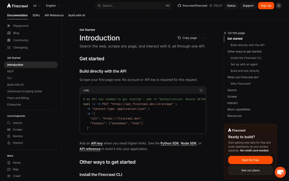 Firecrawl docs screenshot
