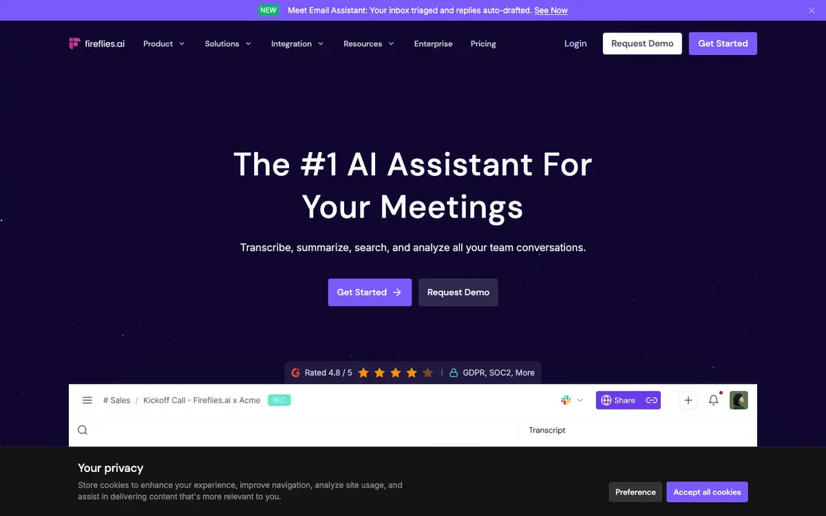 Fireflies.ai homepage screenshot