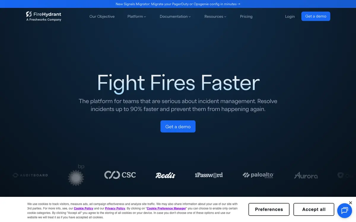 FireHydrant homepage screenshot
