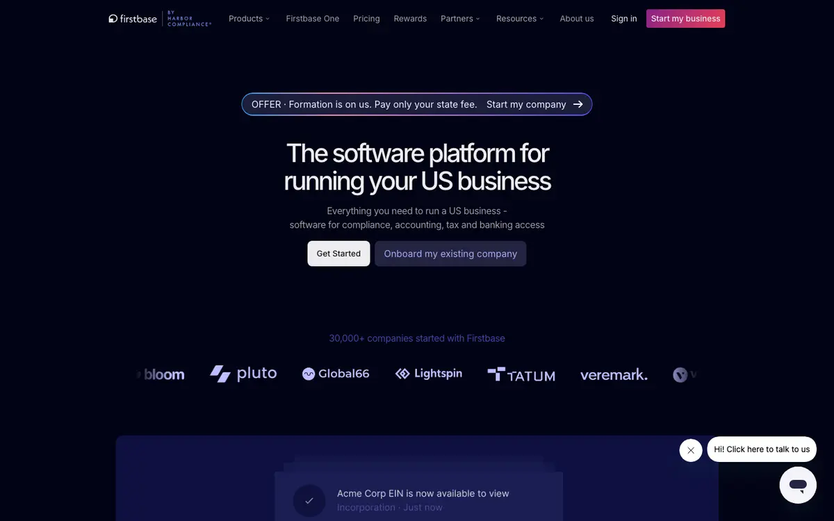 Firstbase homepage screenshot