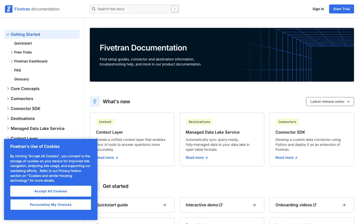 Fivetran docs screenshot
