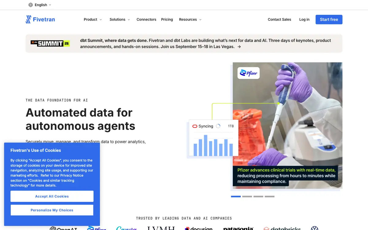 Fivetran homepage screenshot