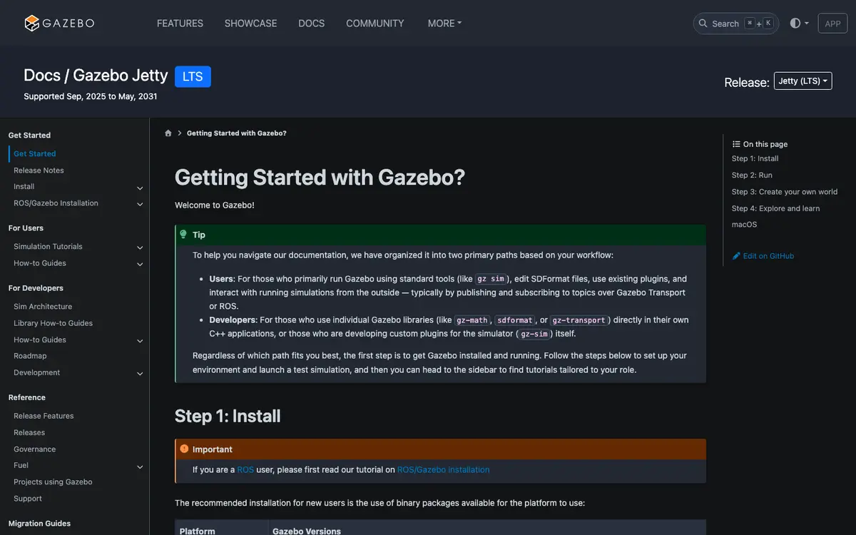 Gazebo docs screenshot