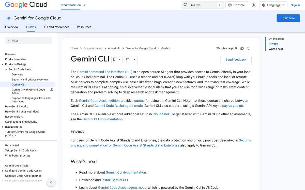 Gemini CLI docs screenshot