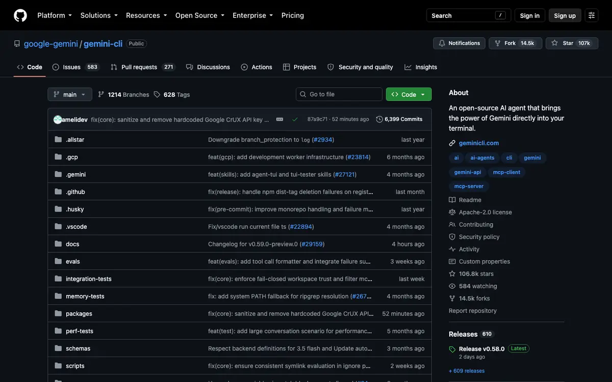 Gemini CLI homepage screenshot