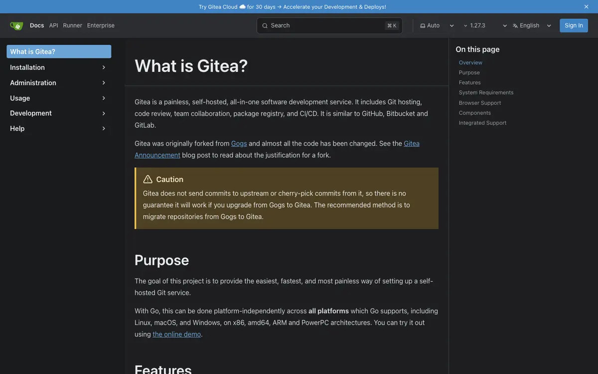 Gitea docs screenshot