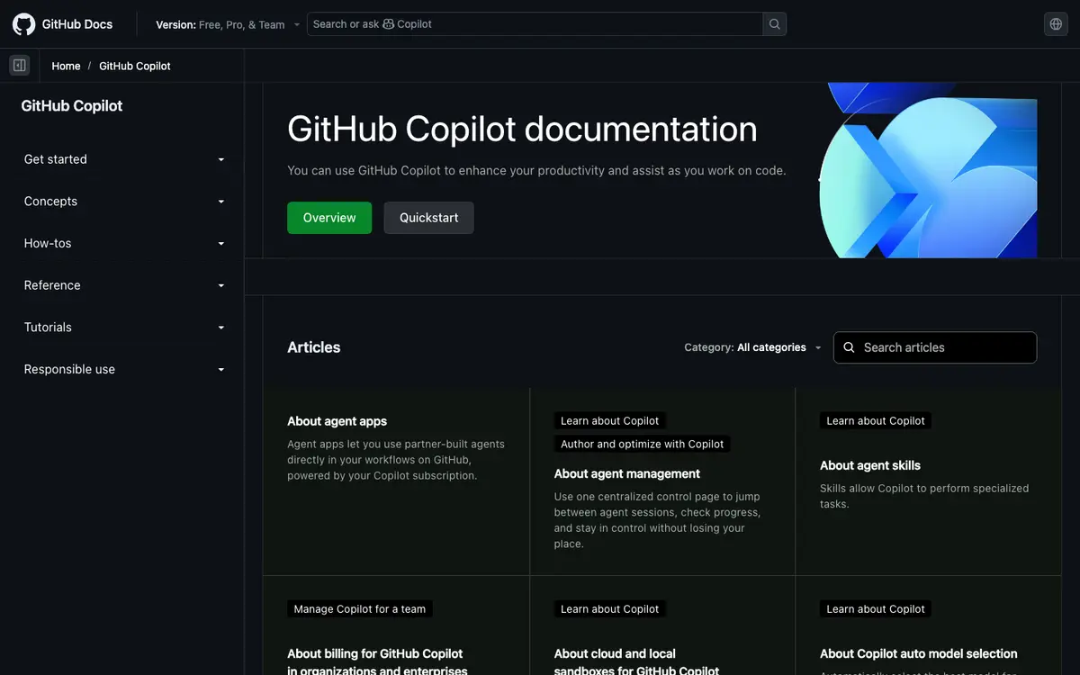 GitHub Copilot docs screenshot