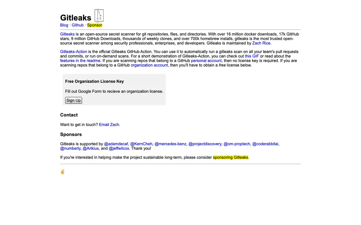 Gitleaks homepage screenshot