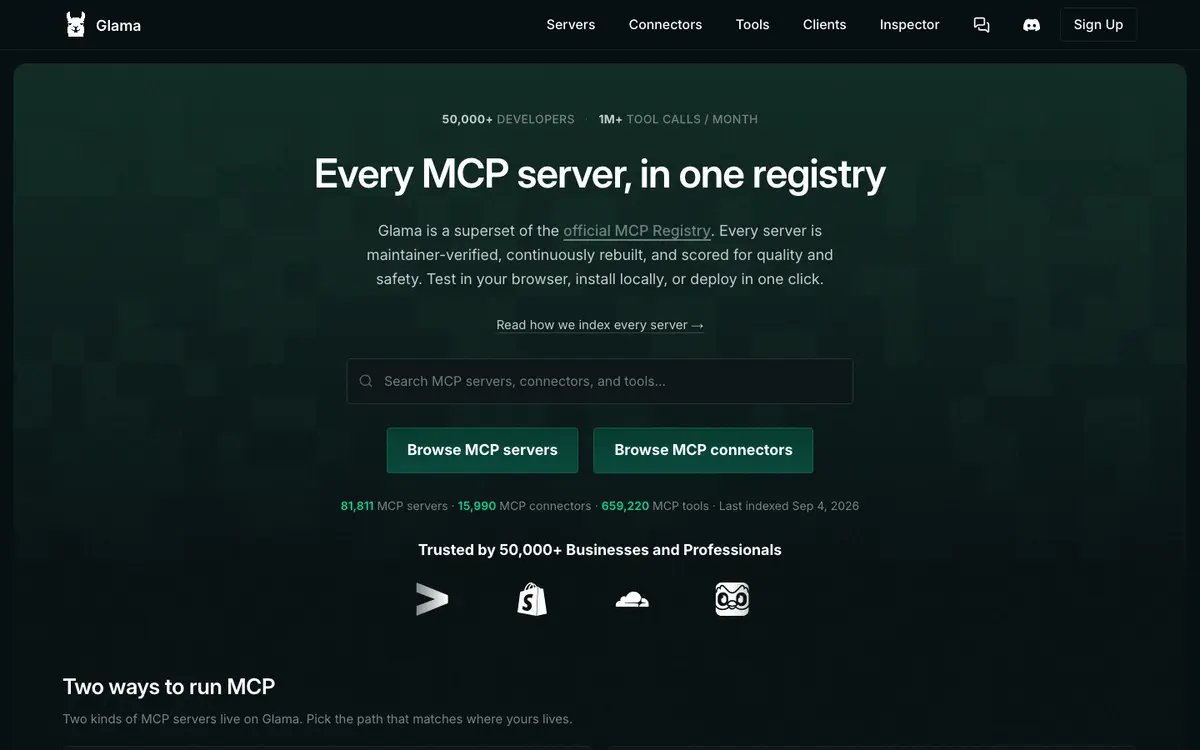 Glama homepage screenshot