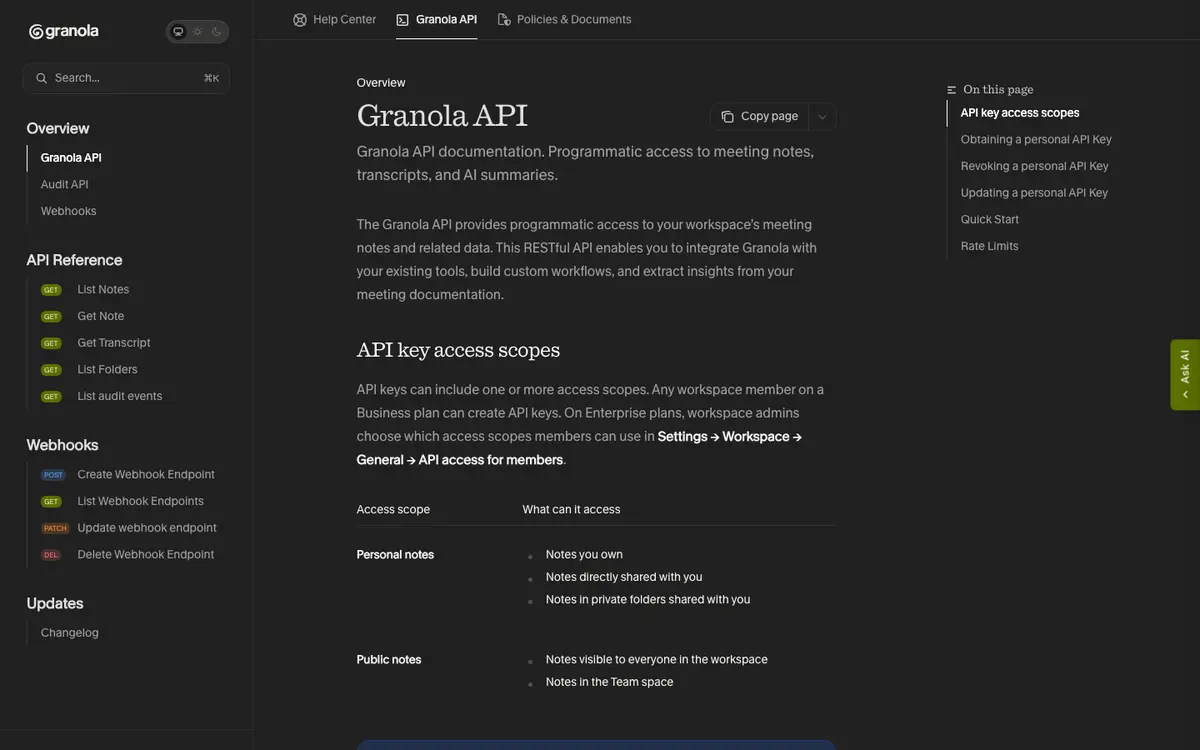 Granola docs screenshot