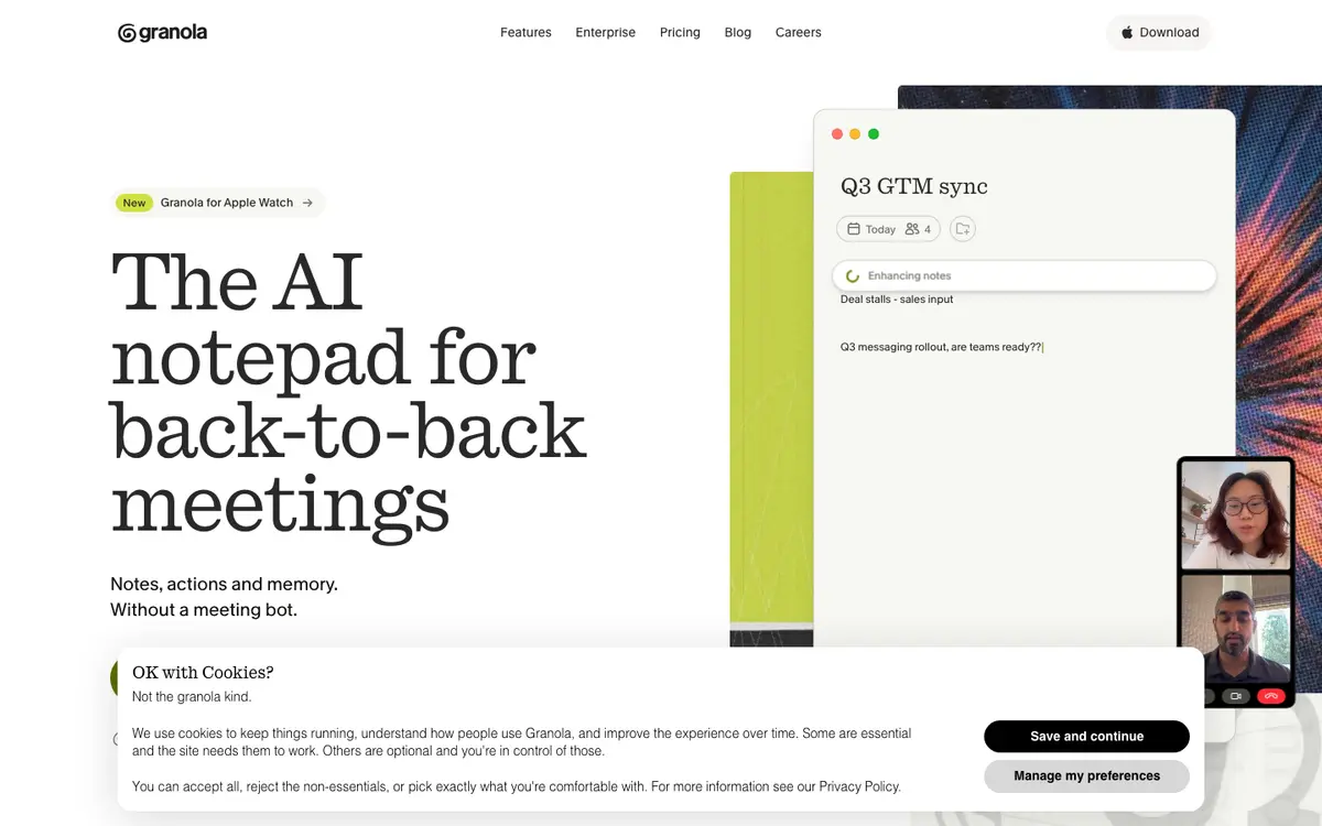 Granola homepage screenshot