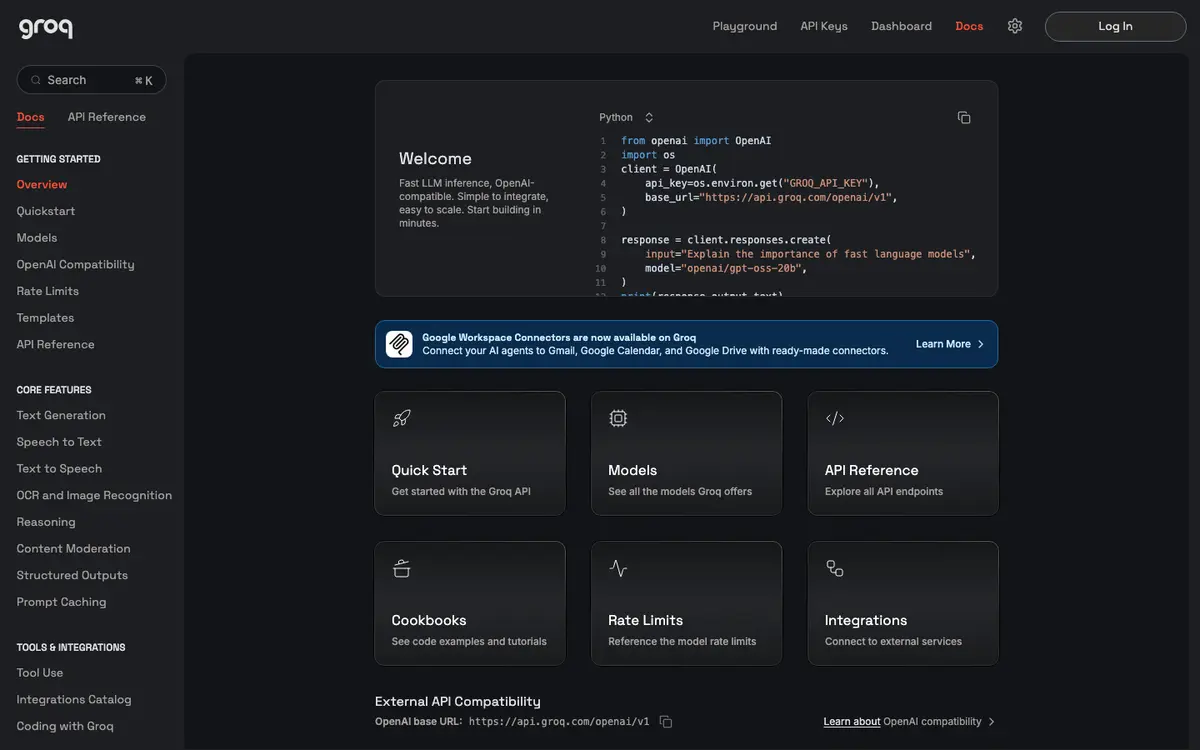 Groq docs screenshot