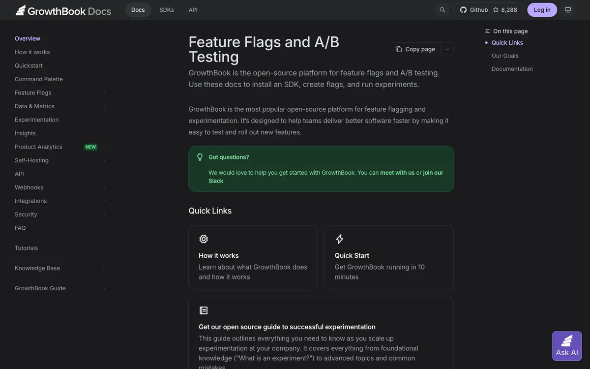 GrowthBook docs screenshot
