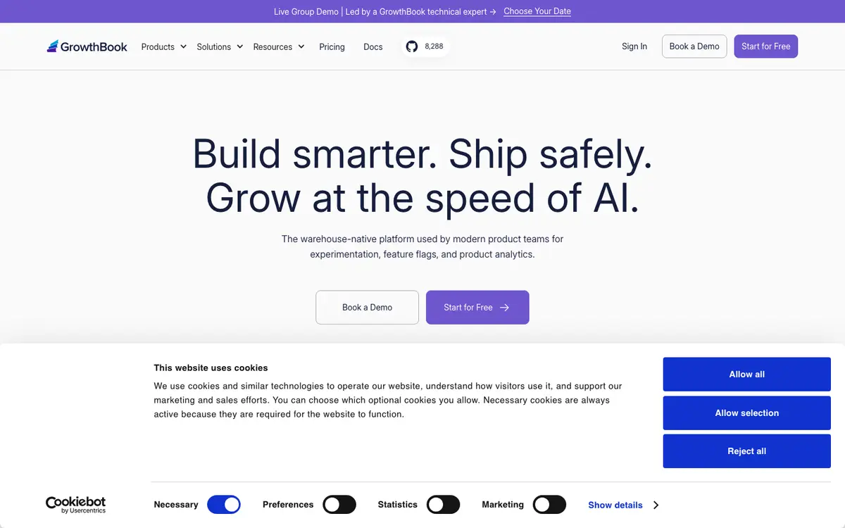 GrowthBook homepage screenshot