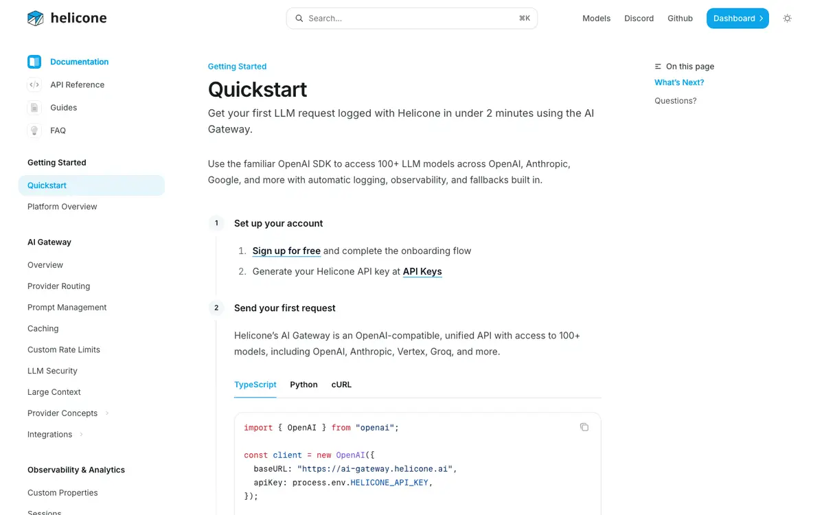 Helicone docs screenshot