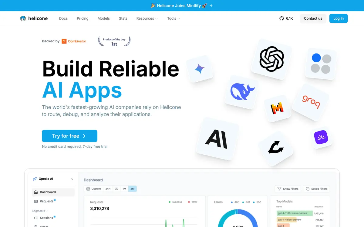 Helicone homepage screenshot