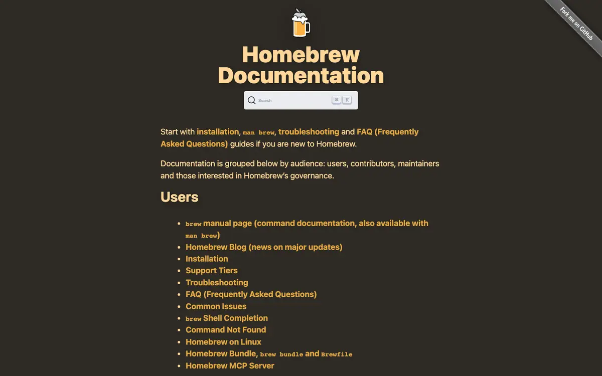 Homebrew docs screenshot