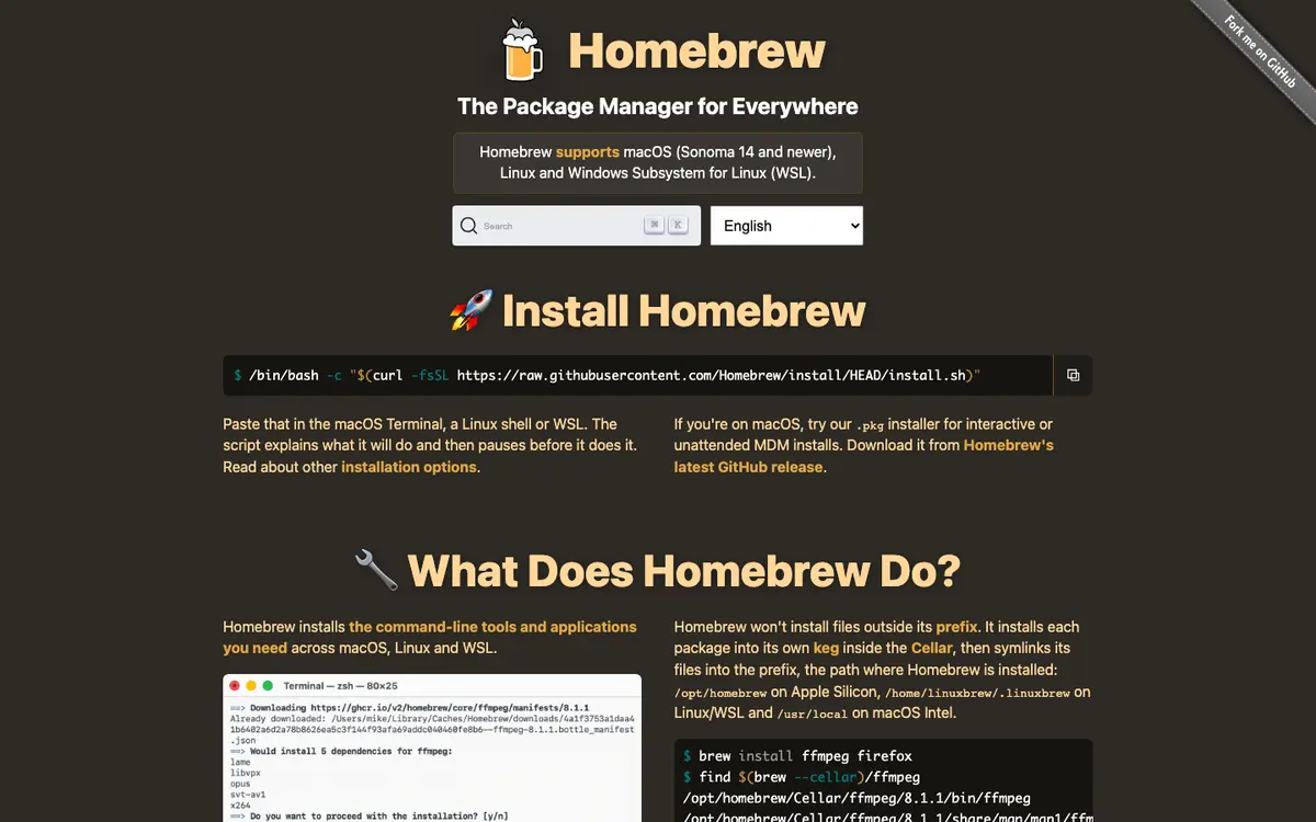 Homebrew homepage screenshot
