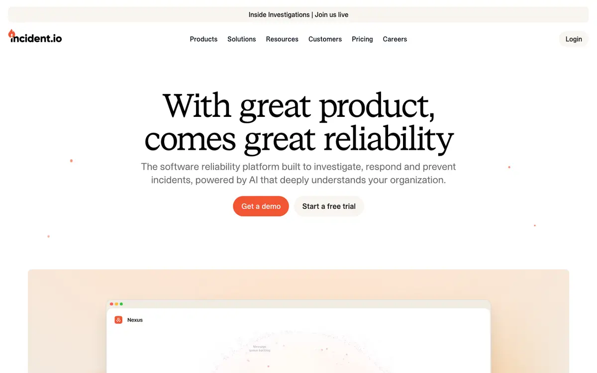 incident.io homepage screenshot