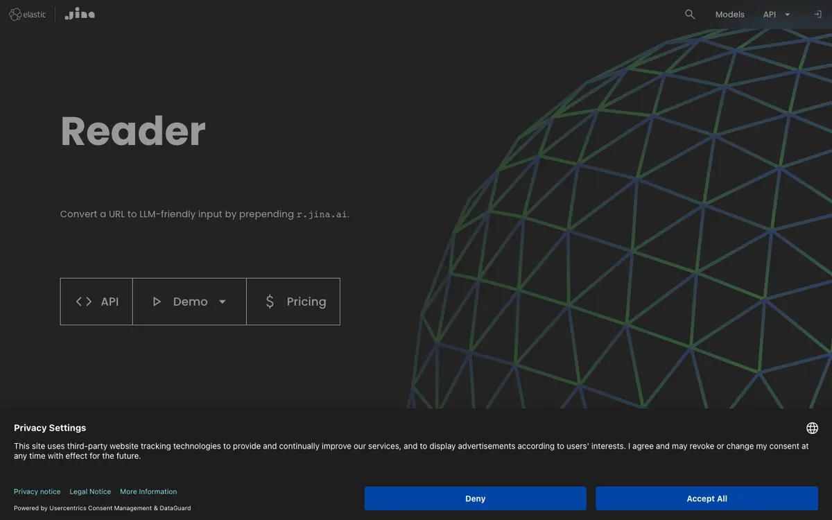 Jina Reader homepage screenshot