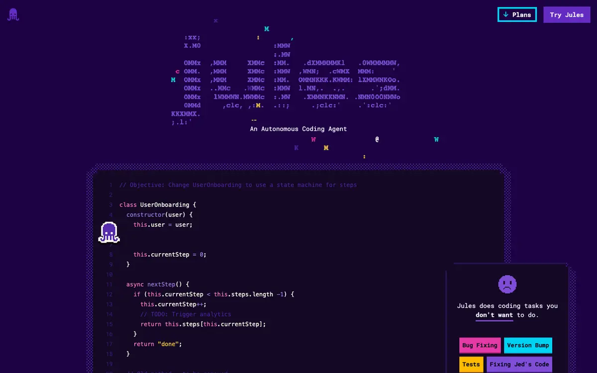 Jules homepage screenshot
