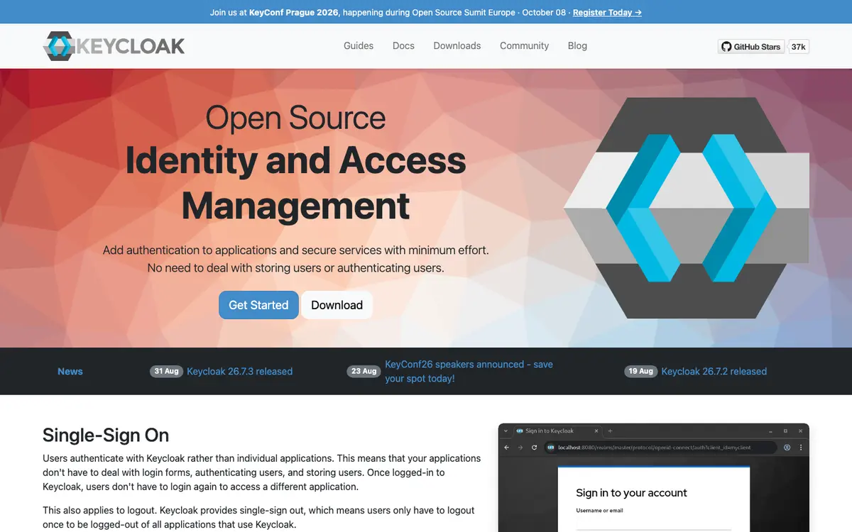 Keycloak homepage screenshot