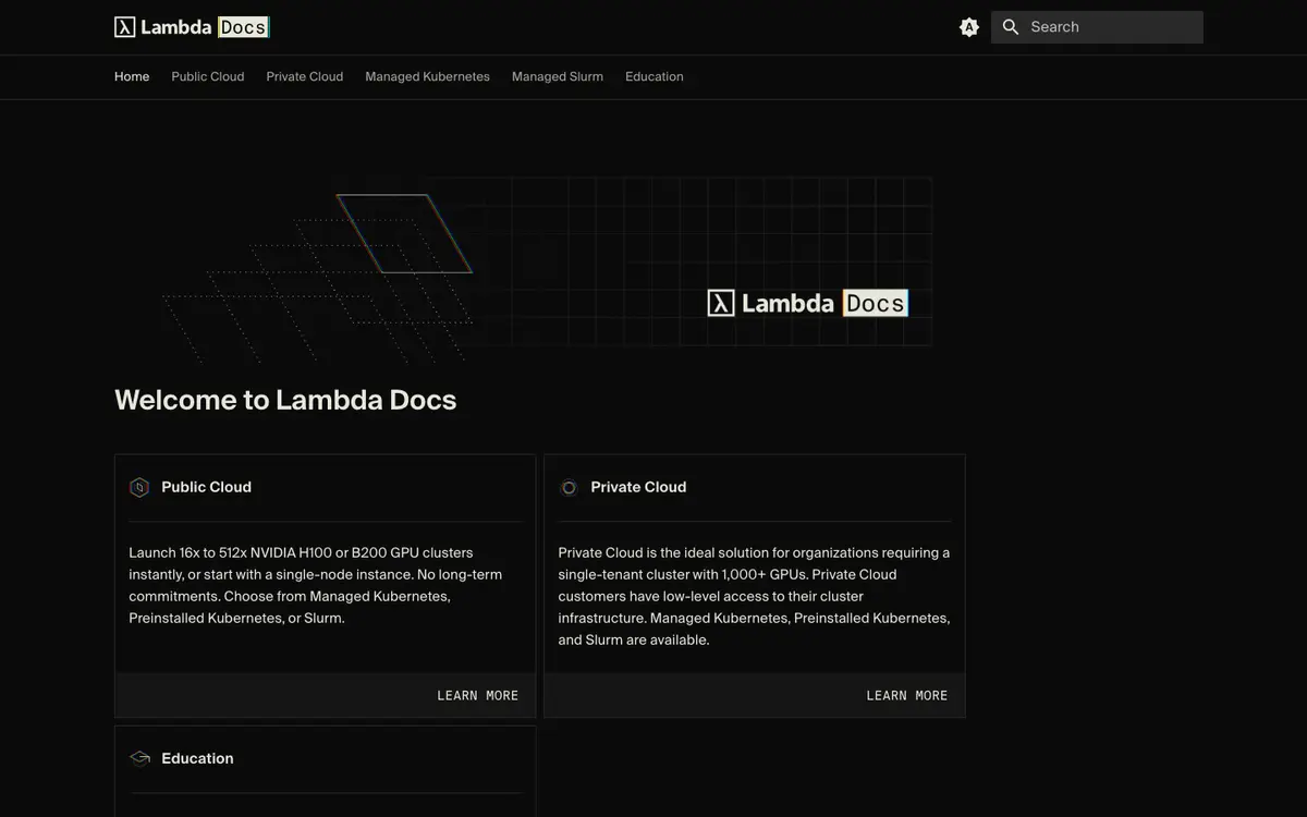 Lambda docs screenshot