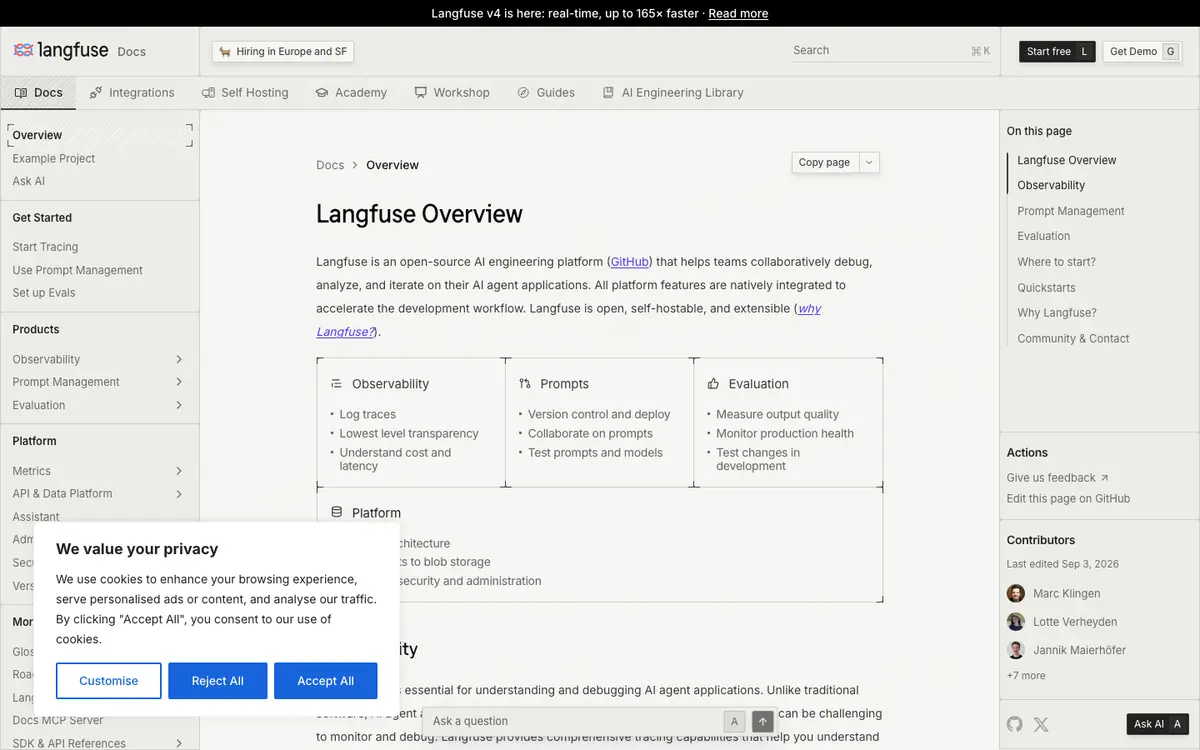 Langfuse docs screenshot