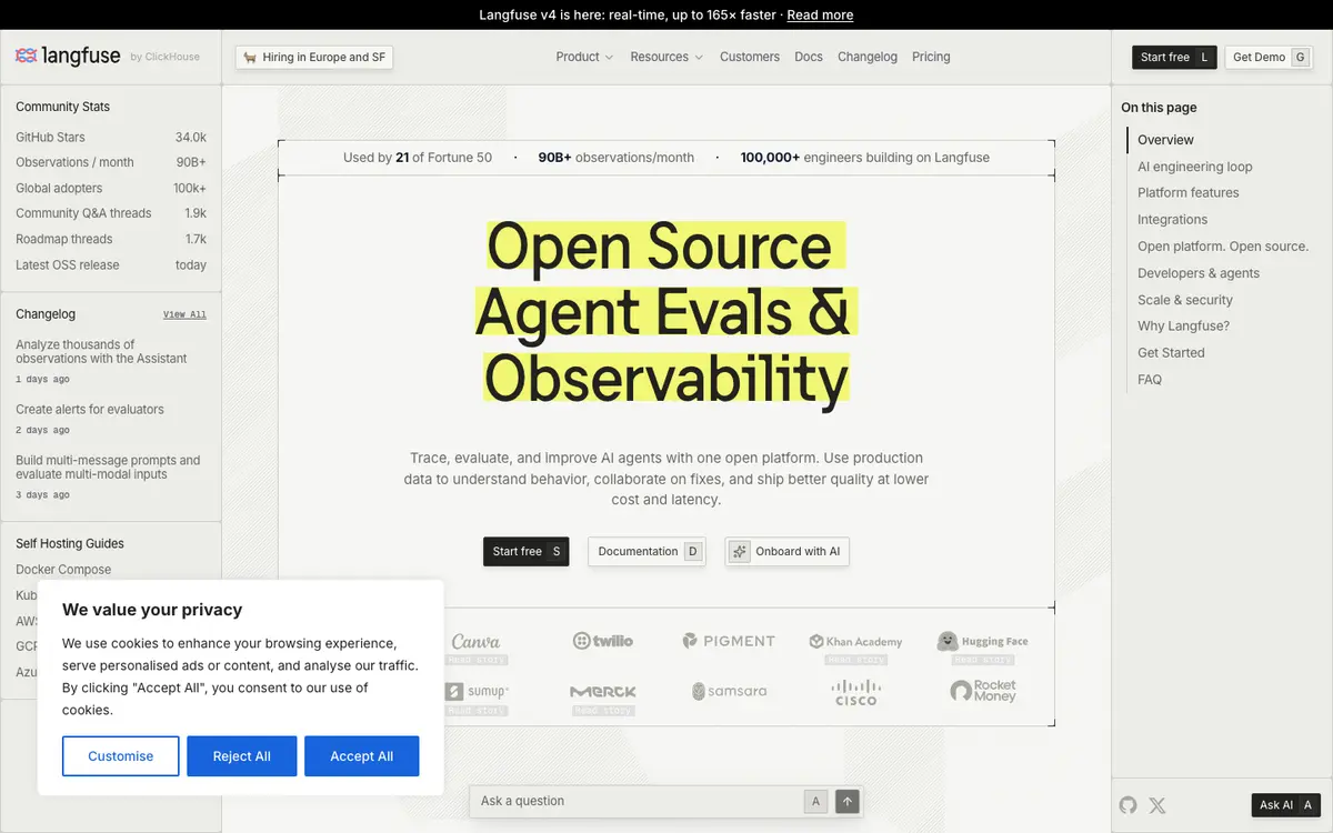 Langfuse homepage screenshot