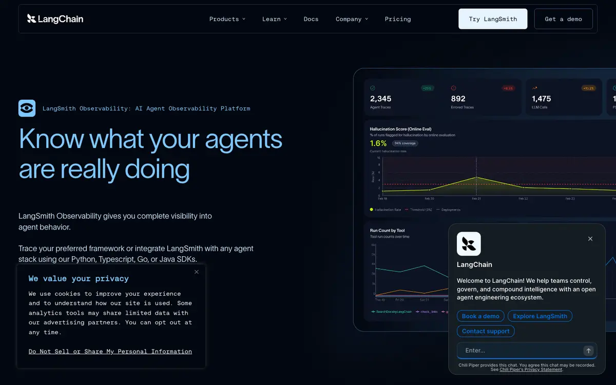 LangSmith homepage screenshot
