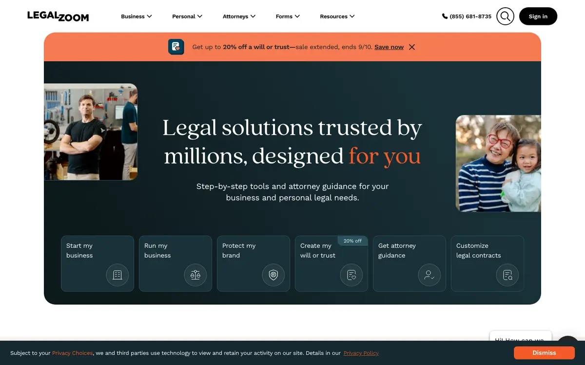LegalZoom homepage screenshot