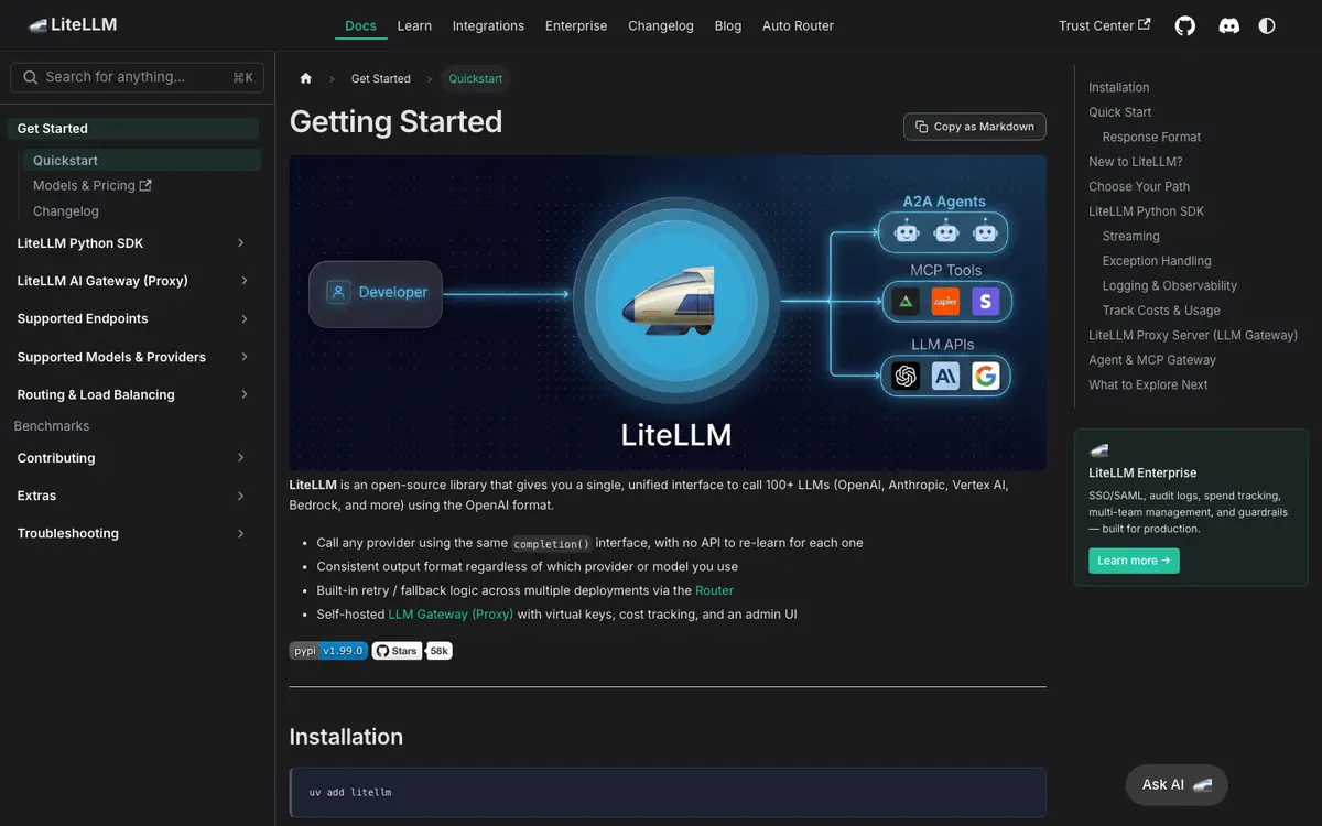 LiteLLM docs screenshot