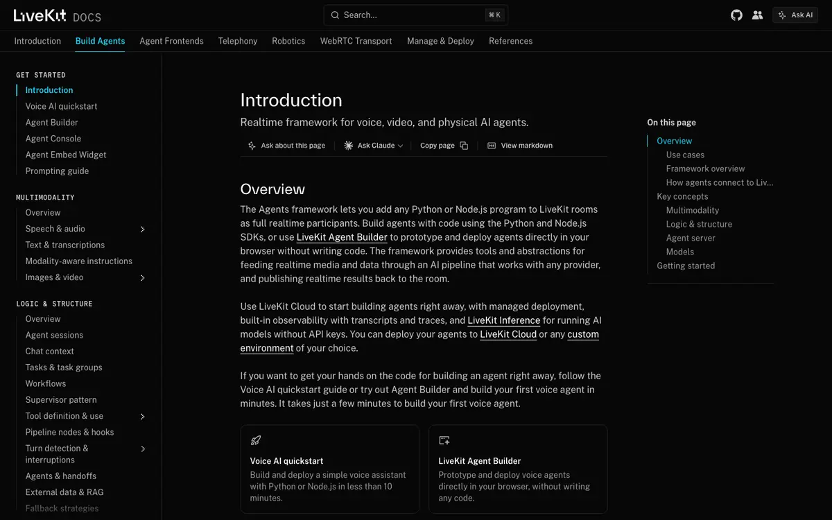 LiveKit Agents docs screenshot
