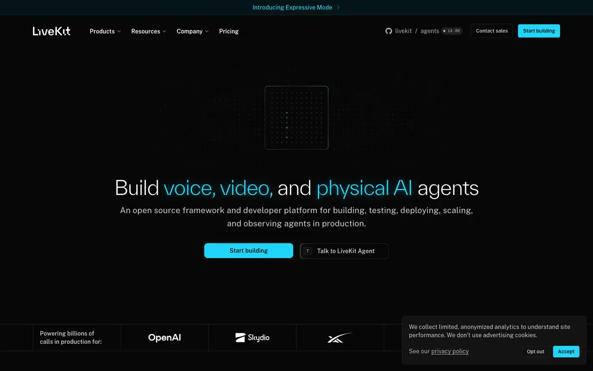 LiveKit Agents homepage screenshot