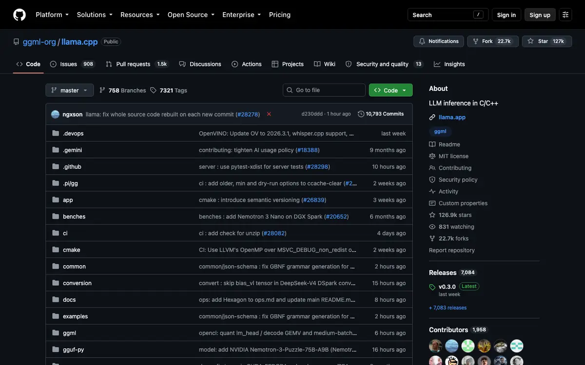 llama.cpp homepage screenshot